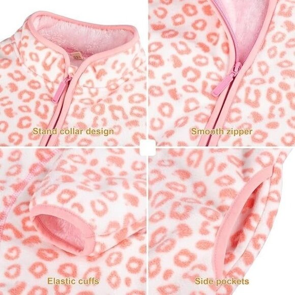 Girls Polar Fleece Jacket Full-Zip Thick Warm Outwear with Pockets - Picture 2 of 5